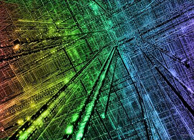 technology, electricity, rainbows, cities - related desktop wallpaper