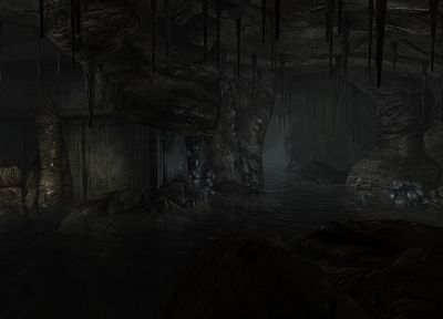 3D view, dark, underground, rivers, Fallout 3 - desktop wallpaper