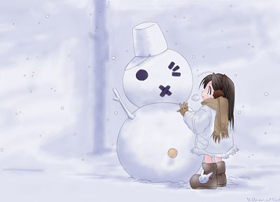 winter, snow, snowmen - desktop wallpaper