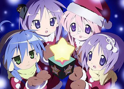 Lucky Star, Hiiragi Kagami, Christmas, Hiiragi Tsukasa, Takara Miyuki, Christmas outfits, Izumi Konata - desktop wallpaper