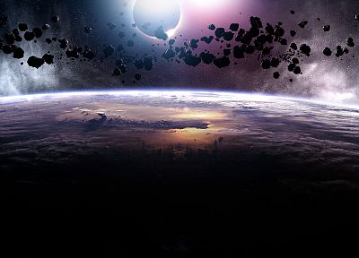 outer space, eclipse, asteroids, meteorite - random desktop wallpaper