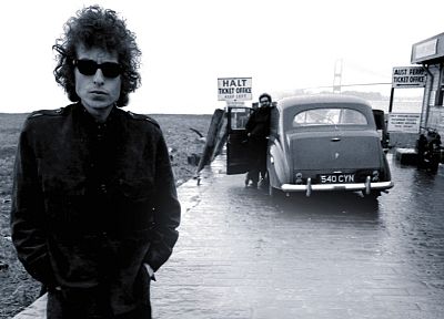 Bob Dylan, sunglasses, monochrome, album covers, hands in pockets - random desktop wallpaper