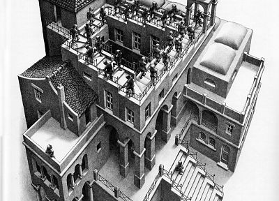 buildings, illusions, MC Escher - desktop wallpaper