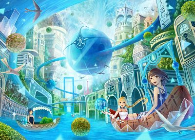 cityscapes, fantasy art, anime girls - desktop wallpaper