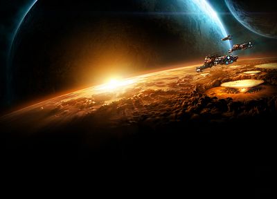 Sun, war, outer space, StarCraft, planets, spaceships, StarCraft II - duplicate desktop wallpaper