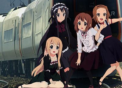 K-ON!, trains, Hirasawa Yui, Akiyama Mio, Tainaka Ritsu, Kotobuki Tsumugi, anime, anime girls - desktop wallpaper
