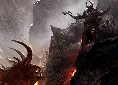 dragons, devil, Guild Wars, concept art, warriors, come at me bro - random desktop wallpaper
