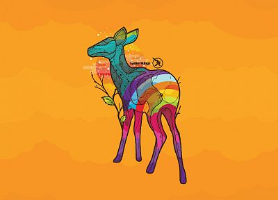 multicolor, animals, deer, digital art, pop art, yellow background - random desktop wallpaper
