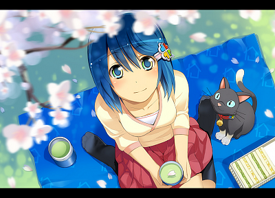 Windows 7, blue hair, Madobe Nanami, OS-tan - random desktop wallpaper