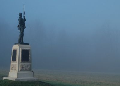 fog, Gettysburg, statues, Civil War - duplicate desktop wallpaper