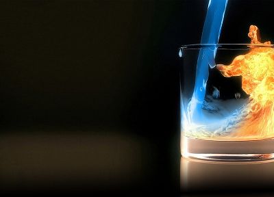 water, fire, glass, elements, renders - desktop wallpaper