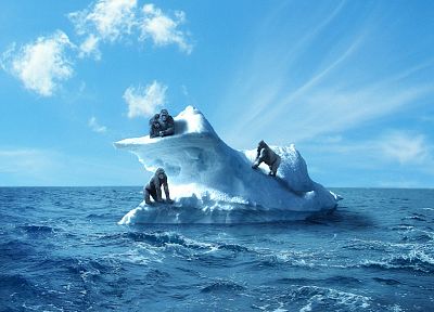 ocean, clouds, apes, icebergs - random desktop wallpaper