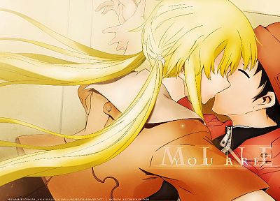 blondes, kissing, anime, anime boys, Mirai Nikki, Gasai Yuno, Amano Yukiteru - desktop wallpaper