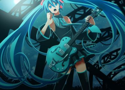 Vocaloid, Hatsune Miku, guitars, twintails, detached sleeves - duplicate desktop wallpaper