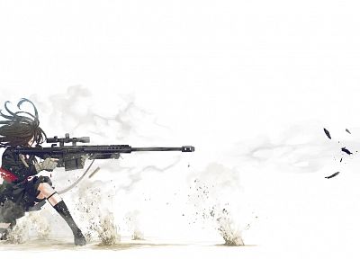 school uniforms, snipers, sniper rifles, simple background, Kozaki Yusuke, original characters - random desktop wallpaper