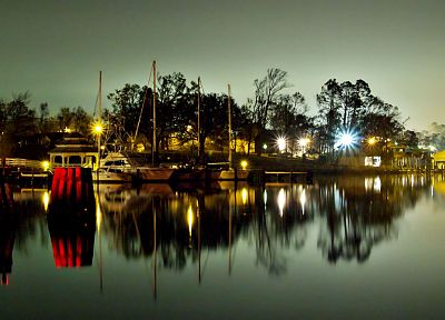 night, dock, boats, vehicles, HDR photography - desktop wallpaper