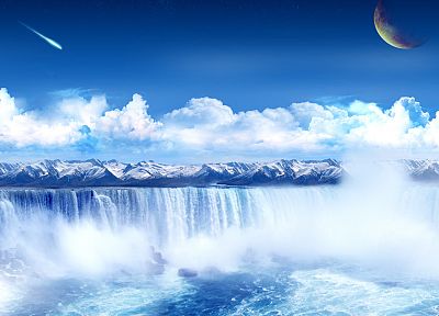 mountains, Moon, mist, waterfalls, skyscapes - related desktop wallpaper