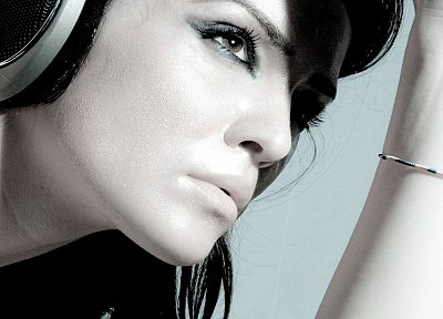 headphones, women, music - desktop wallpaper