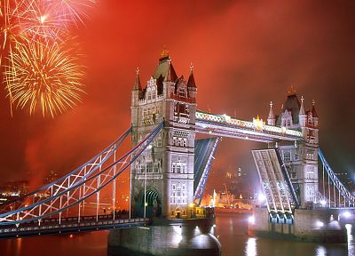 cityscapes, architecture, fireworks, London, urban, buildings, Tower Bridge - desktop wallpaper