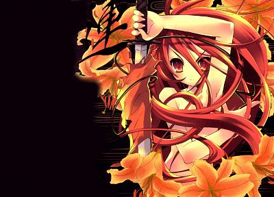 flames, Shakugan no Shana, red, flowers, Shana - random desktop wallpaper