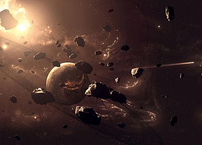 outer space, planets, rocks, asteroids - desktop wallpaper