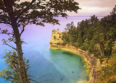 nature, trees, rocks, national, Michigan, skyscapes, castle, Lake Superior - random desktop wallpaper
