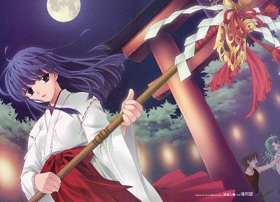 night, Higurashi no Naku Koro ni, Miko, Furude Rika, anime, torii, staff - random desktop wallpaper