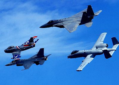 aircraft, military, USA, planes, F-86 Sabre, F-15 Eagle, A-10 Thunderbolt II, F-16 Fighting Falcon - related desktop wallpaper