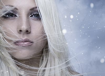 blondes, women, winter, snow, pierced nose, faces - desktop wallpaper