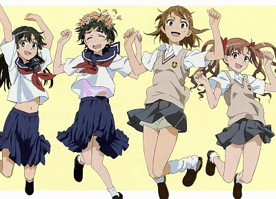school uniforms, skirts, Misaka Mikoto, Toaru Kagaku no Railgun, Uiharu Kazari, anime, Shirai Kuroko, sailor uniforms, Saten Ruiko - random desktop wallpaper