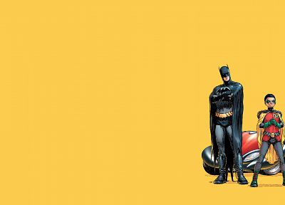 Batman, Robin, DC Comics, comics, simple background, Dick Grayson, yellow background, Frank Quitely - random desktop wallpaper
