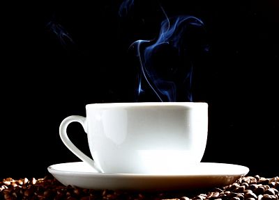 steam, coffee beans, coffee cups - random desktop wallpaper