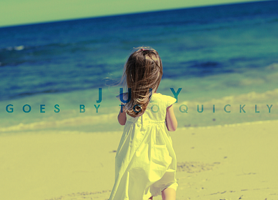 back view, July, white dress, children, beaches - desktop wallpaper