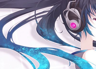 headphones, Vocaloid, Hatsune Miku, blue hair, anime, pink eyes, anime girls - random desktop wallpaper