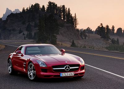 cars, roads, vehicles, red cars, Mercedes-Benz, Mercedes-Benz SLS AMG E-Cell - desktop wallpaper