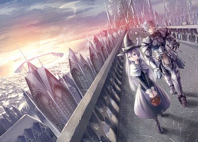 fantasy, castles, anime, anime boys, anime girls, Pixiv Fantasia, cities - desktop wallpaper