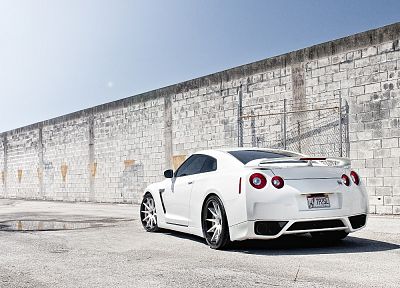 white, wall, cars, Nissan GT-R R35 - random desktop wallpaper