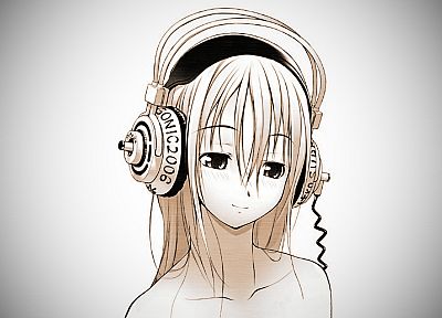 headphones, anime, Super Sonico, simple background - duplicate desktop wallpaper
