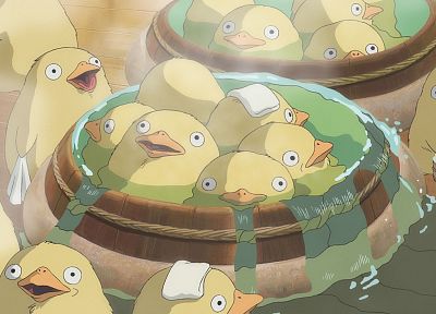 Hayao Miyazaki, birds, Spirited Away, bathing - related desktop wallpaper