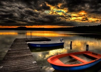 sunset, landscapes, nature, ships, piers, HDR photography - random desktop wallpaper
