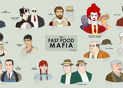 Ronald McDonald, KFC, McDonalds, wendys, fast food, Burger King, mascot, fast food mafia - related desktop wallpaper