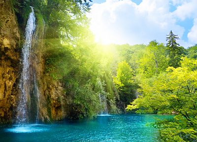 landscapes, nature, sunlight, lakes, waterfalls - random desktop wallpaper