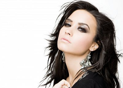 brunettes, women, close-up, Demi Lovato, faces, white background - desktop wallpaper