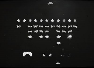 black, white, Classic, Space Invaders, Alien, white gloves, games - desktop wallpaper