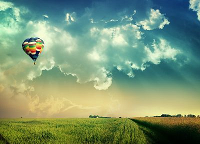 clouds, landscapes, nature, fields, hot air balloons, skyscapes - related desktop wallpaper
