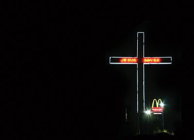 USA, religion, Christianity, McDonalds, neon lights, 'Merika - related desktop wallpaper