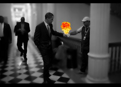 suit, men, Barack Obama, selective coloring, photo manipulation - duplicate desktop wallpaper
