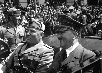 grayscale, World War II, monochrome, historic, Adolf Hitler, Mussolini - desktop wallpaper