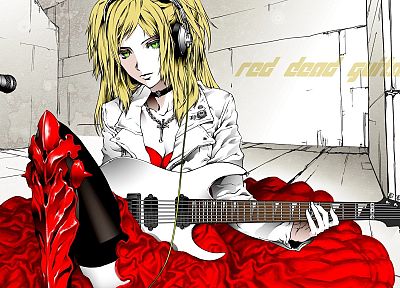 headphones, guitars, anime girls, original characters - desktop wallpaper