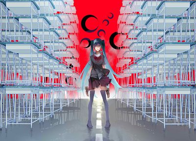 women, Vocaloid, Hatsune Miku, school uniforms, skirts, Asians, twintails, anime girls, Rolling Girl (Vocaloid) - desktop wallpaper